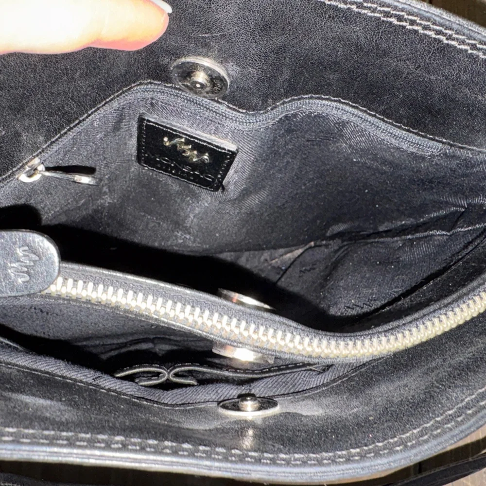 Monsac Black Leather Messenger Bag